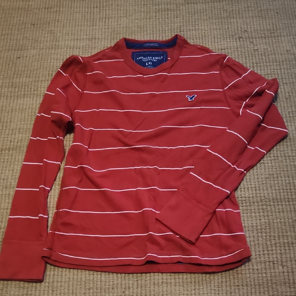 American Eagle Outfitters Red and White Striped Shirt
